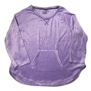 Serra Womens Plush Velour Pullover Sweatshirt Purple XL Kangaroo Pocket Soft